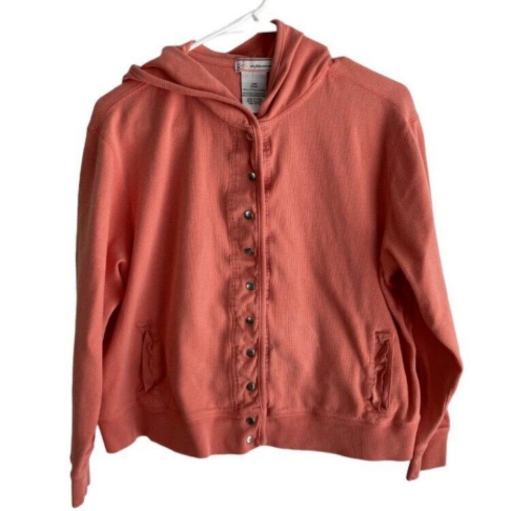 AIX En Prevence Womens Hooded Top Snaps Sz L Coral 100%Cotton